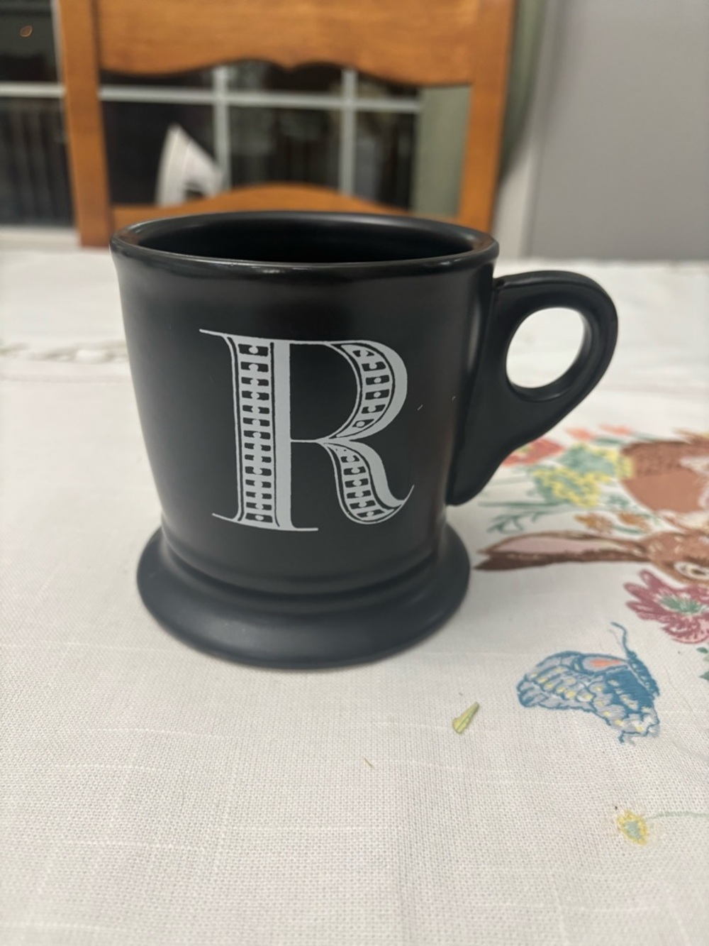 Anthropologie Monogram Initial "R" Black Matte Coffee Mug